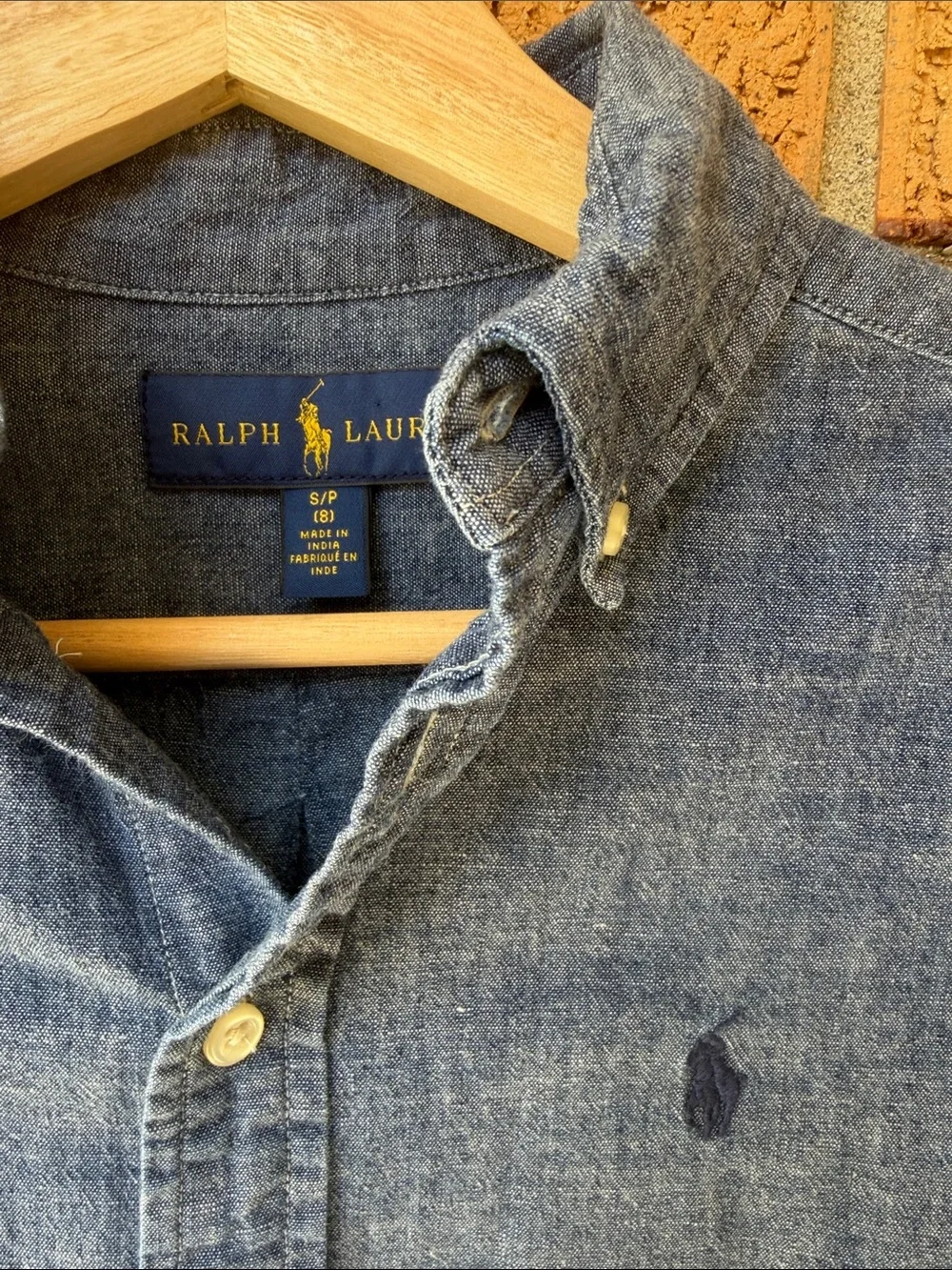 Ralph Lauren Boys Chambray Button Up Shirt Size 8/S Blue Long Sleeves